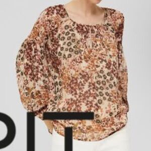 Esprit beige floral long sleeve sheer blouse top size 8